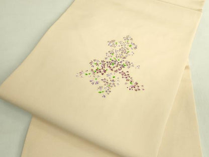 平和屋本店●極上　塩瀬　九寸名古屋帯　刺繍　草花文　金彩　風呂敷付き　松坂屋染織名作展　逸品　DZAB7054kh6