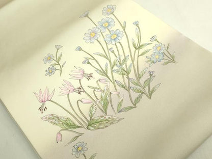 平和屋着物●極上　塩瀬　太鼓柄袋帯　公咲作　手描き　草花文　逸品　DZAB7074kh6