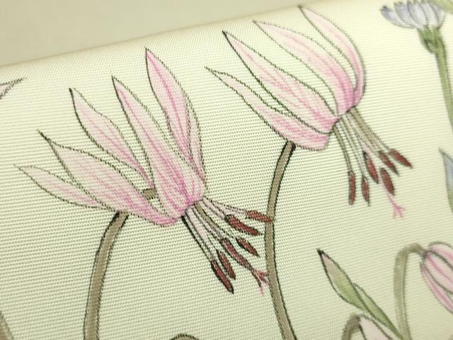 平和屋着物●極上　塩瀬　太鼓柄袋帯　公咲作　手描き　草花文　逸品　DZAB7074kh6