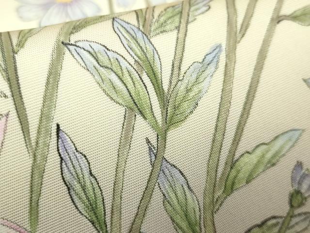平和屋着物●極上　塩瀬　太鼓柄袋帯　公咲作　手描き　草花文　逸品　DZAB7074kh6