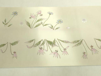 平和屋着物●極上　塩瀬　太鼓柄袋帯　公咲作　手描き　草花文　逸品　DZAB7074kh6