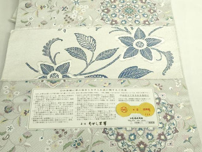 平和屋本店●極上　西陣　長嶋成織物　ながしま帯　両面　六通柄袋帯　西城更紗　証紙・反端付き　逸品　DZAB7081kh6
