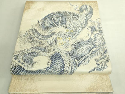 平和屋本店●極上　洛楽人工房　太鼓柄袋帯　龍　藍　金糸　逸品　DZAB7084kh6