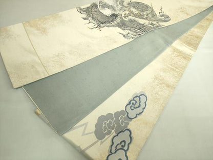 平和屋本店●極上　洛楽人工房　太鼓柄袋帯　龍　藍　金糸　逸品　DZAB7084kh6