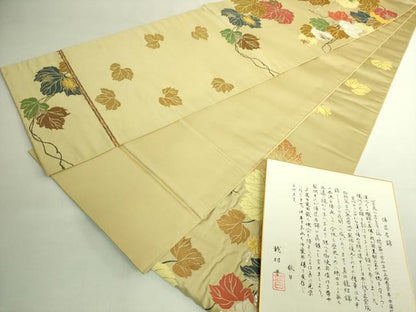 平和屋着物●極上　龍村晋謹製　太鼓柄袋帯　国宝厳嶋蔦文錦　金銀糸　色紙付き　逸品　DZAB7092kh6