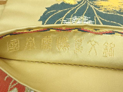 平和屋着物●極上　龍村晋謹製　太鼓柄袋帯　国宝厳嶋蔦文錦　金銀糸　色紙付き　逸品　DZAB7092kh6