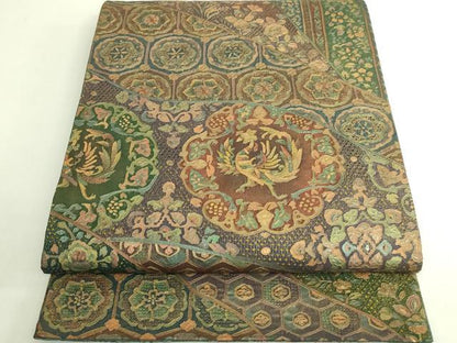 平和屋本店●極上　中国三大刺繍　スワトウ刺繍　汕頭刺繍　全通柄袋帯　名物裂花鳥文　金彩　逸品　DZAB7096kh6