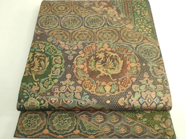 平和屋本店●極上　中国三大刺繍　スワトウ刺繍　汕頭刺繍　全通柄袋帯　名物裂花鳥文　金彩　逸品　DZAB7096kh6
