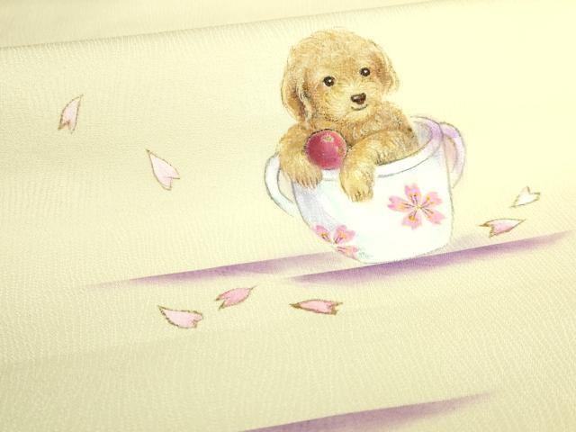平和屋着物●極上　九寸名古屋帯　手描き　ティーカッププードル　舞桜　金彩　蒸栗色地　逸品　DZAB7100kh6