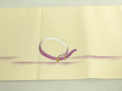 平和屋着物●極上　九寸名古屋帯　手描き　ティーカッププードル　舞桜　金彩　蒸栗色地　逸品　DZAB7100kh6