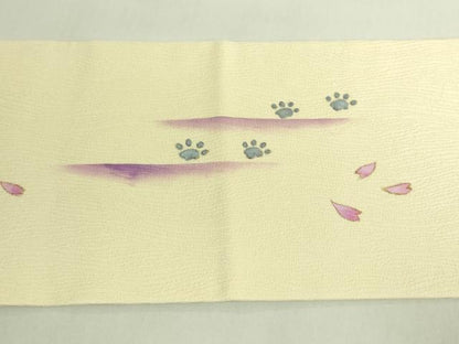 平和屋着物●極上　九寸名古屋帯　手描き　ティーカッププードル　舞桜　金彩　蒸栗色地　逸品　DZAB7100kh6