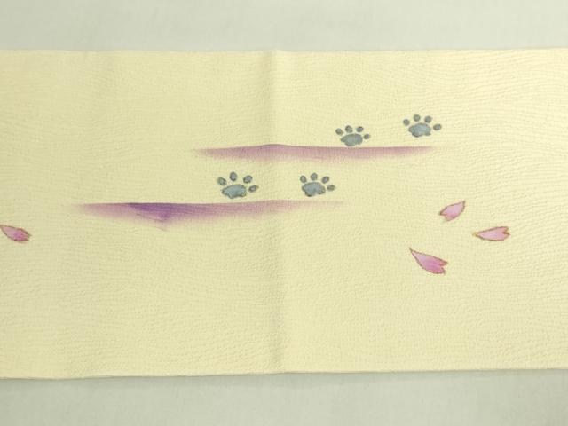 平和屋着物●極上　九寸名古屋帯　手描き　ティーカッププードル　舞桜　金彩　蒸栗色地　逸品　DZAB7100kh6