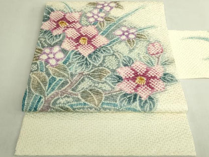 平和屋本店●極上　名門　藤娘きぬたや・総絞り　九寸名古屋帯　草花文　逸品　DZAB7102kh6