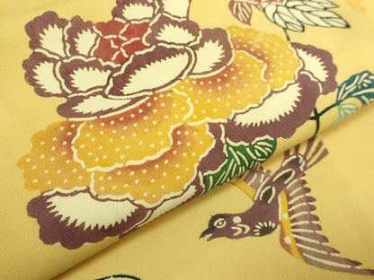 平和屋本店●希少　人間国宝　鎌倉芳太郎　型絵染　琉球紅型　塩瀬　九寸名古屋帯　花鳥文　逸品　DZAB7103kh6