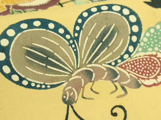 平和屋本店●希少　人間国宝　鎌倉芳太郎　型絵染　琉球紅型　塩瀬　九寸名古屋帯　花鳥文　逸品　DZAB7103kh6