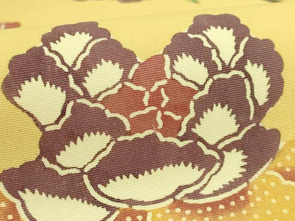 平和屋本店●希少　人間国宝　鎌倉芳太郎　型絵染　琉球紅型　塩瀬　九寸名古屋帯　花鳥文　逸品　DZAB7103kh6
