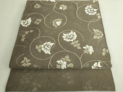 平和屋本店●極上　西陣　河村織物　河村つづれ　八寸名古屋帯　花唐草　金糸　媚茶色地　逸品　DZAB7129kh6