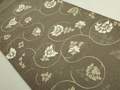 平和屋本店●極上　西陣　河村織物　河村つづれ　八寸名古屋帯　花唐草　金糸　媚茶色地　逸品　DZAB7129kh6