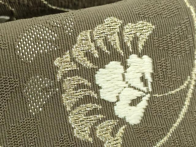 平和屋本店●極上　西陣　河村織物　河村つづれ　八寸名古屋帯　花唐草　金糸　媚茶色地　逸品　DZAB7129kh6
