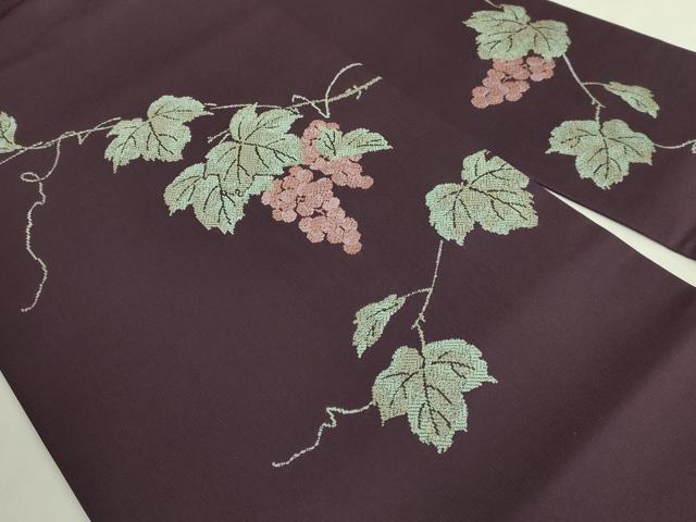 平和屋本店●極上　創業200年・7代目永治屋清左衛門　九寸名古屋帯　唐織 ボーヌロマネ果実文 濃い似せ紫色地 さが美扱い 逸品 DZAB7134kh6
