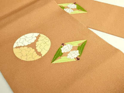 平和屋本店●極上　銀座　志ま亀　九寸名古屋帯　草花文　小麦色地　金彩　鬼しぼ縮緬　逸品　DZAB7135kh6