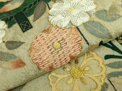平和屋着物●極上　染織の名門　しょうざん　太鼓柄袋帯　刺繍　枝垂れ桜　金彩　逸品　未使用　DZAB7140kh6