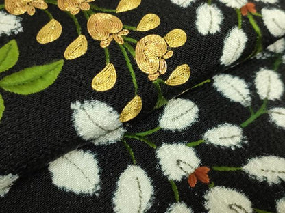 平和屋本店●極上　つけ帯　駒刺繍　藤花房　黒地　金糸　鬼しぼ縮緬　逸品　DZAB7148kh6