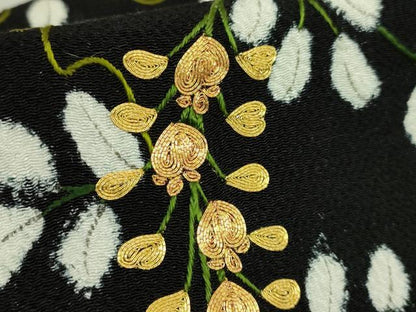 平和屋本店●極上　つけ帯　駒刺繍　藤花房　黒地　金糸　鬼しぼ縮緬　逸品　DZAB7148kh6