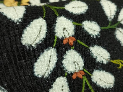 平和屋本店●極上　つけ帯　駒刺繍　藤花房　黒地　金糸　鬼しぼ縮緬　逸品　DZAB7148kh6
