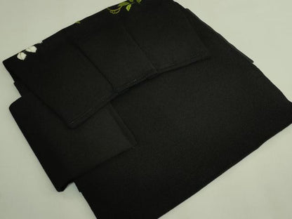平和屋本店●極上　つけ帯　駒刺繍　藤花房　黒地　金糸　鬼しぼ縮緬　逸品　DZAB7148kh6