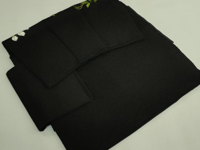 平和屋本店●極上　つけ帯　駒刺繍　藤花房　黒地　金糸　鬼しぼ縮緬　逸品　DZAB7148kh6
