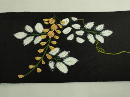 平和屋本店●極上　つけ帯　駒刺繍　藤花房　黒地　金糸　鬼しぼ縮緬　逸品　DZAB7148kh6