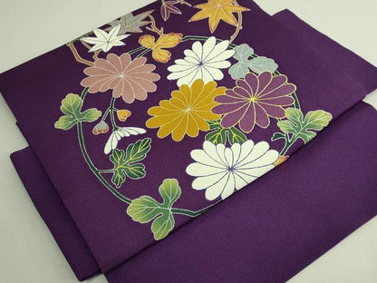 平和屋本店●極上　つけ帯　花丸文　紫紺色地　鬼しぼ縮緬　逸品　DZAB7149kh6