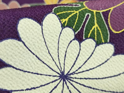平和屋本店●極上　つけ帯　花丸文　紫紺色地　鬼しぼ縮緬　逸品　DZAB7149kh6