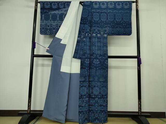 平和屋本店●極上　前田仁仙　仁仙更紗　訪問着　樹下双獣文　鬼しぼ縮緬　逸品　未使用　DZAB7151kh6