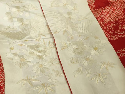 平和屋本店●極上　アンティーク　大正ロマン　振袖・長襦袢(袷・半衿刺繍)セット　駒刺繍　檜扇宝尽くし楽器文　金彩　逸品　DZAB7152kh6