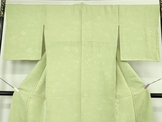 平和屋本店●極上　銀座　志ま亀　色無地　流水菊地紋　裏葉柳色　たとう紙付き　逸品　未使用　DZAB7153kh6