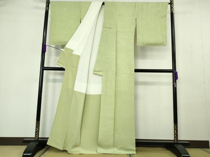 平和屋本店●極上　銀座　志ま亀　色無地　流水菊地紋　裏葉柳色　たとう紙付き　逸品　未使用　DZAB7153kh6