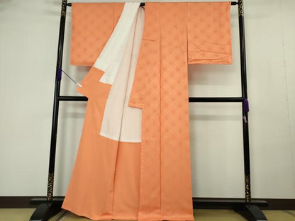 平和屋本店●極上　銀座　志ま亀　色無地　七宝地紋　赤朽葉色　たとう紙付き　逸品　DZAB7154kh6