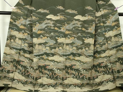 平和屋本店●極上　中国三大刺繍　スワトウ刺繍　汕頭刺繍　訪問着　人物風景　千歳茶色地　金糸　逸品　DZAB7156kh6