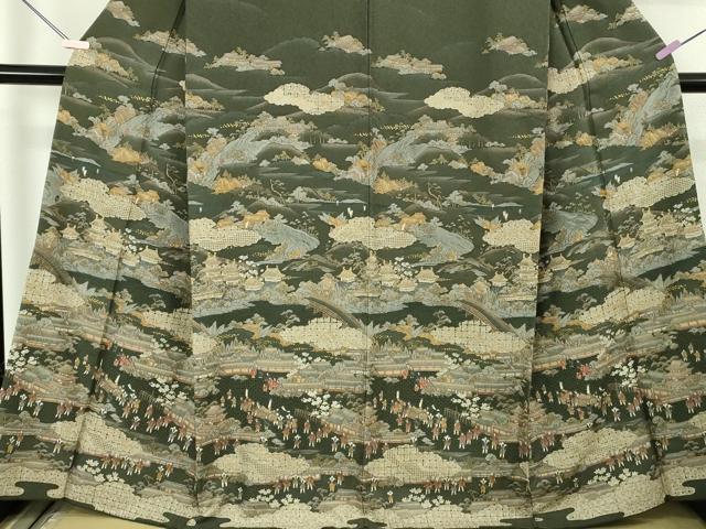 平和屋本店●極上　中国三大刺繍　スワトウ刺繍　汕頭刺繍　訪問着　人物風景　千歳茶色地　金糸　逸品　DZAB7156kh6