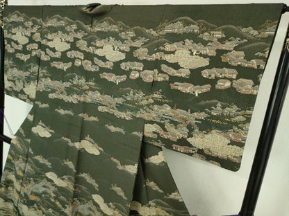 平和屋本店●極上　中国三大刺繍　スワトウ刺繍　汕頭刺繍　訪問着　人物風景　千歳茶色地　金糸　逸品　DZAB7156kh6