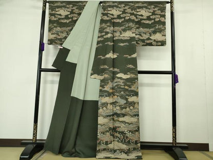平和屋本店●極上　中国三大刺繍　スワトウ刺繍　汕頭刺繍　訪問着　人物風景　千歳茶色地　金糸　逸品　DZAB7156kh6