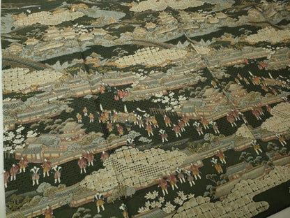 平和屋本店●極上　中国三大刺繍　スワトウ刺繍　汕頭刺繍　訪問着　人物風景　千歳茶色地　金糸　逸品　DZAB7156kh6