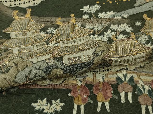 平和屋本店●極上　中国三大刺繍　スワトウ刺繍　汕頭刺繍　訪問着　人物風景　千歳茶色地　金糸　逸品　DZAB7156kh6