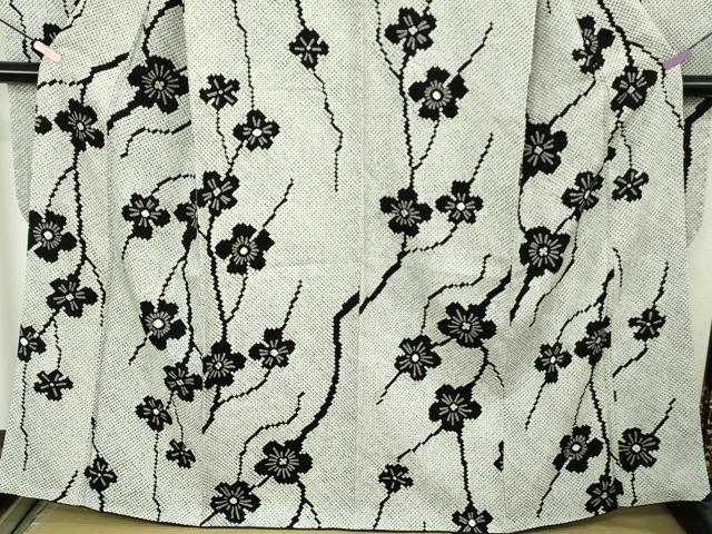 平和屋本店●極上　本疋田絞り　振袖　枝梅　白×黒　ほていや扱い　逸品　DZAB7158kh6