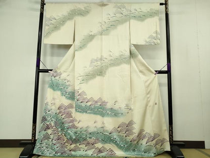 平和屋本店●極上　訪問着　友禅　作家物　芒　すすき　鳥の子色地　暈し染め　逸品　DZAB7160kh6