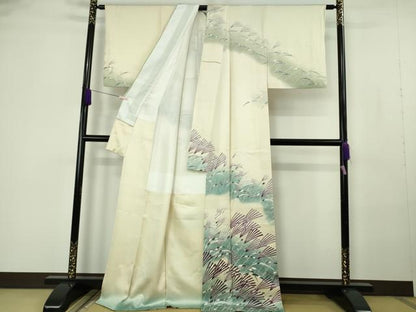 平和屋本店●極上　訪問着　友禅　作家物　芒　すすき　鳥の子色地　暈し染め　逸品　DZAB7160kh6