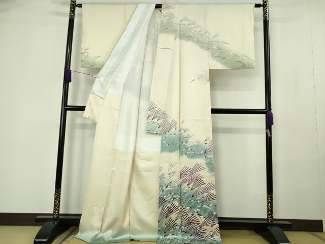 平和屋本店●極上　訪問着　友禅　作家物　芒　すすき　鳥の子色地　暈し染め　逸品　DZAB7160kh6