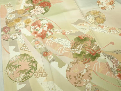 平和屋本店●極上　訪問着　駒刺繍　束ね熨斗　花丸文　濃い藍白色地　暈し染め　金彩　逸品　未使用　DZAB7161kh6